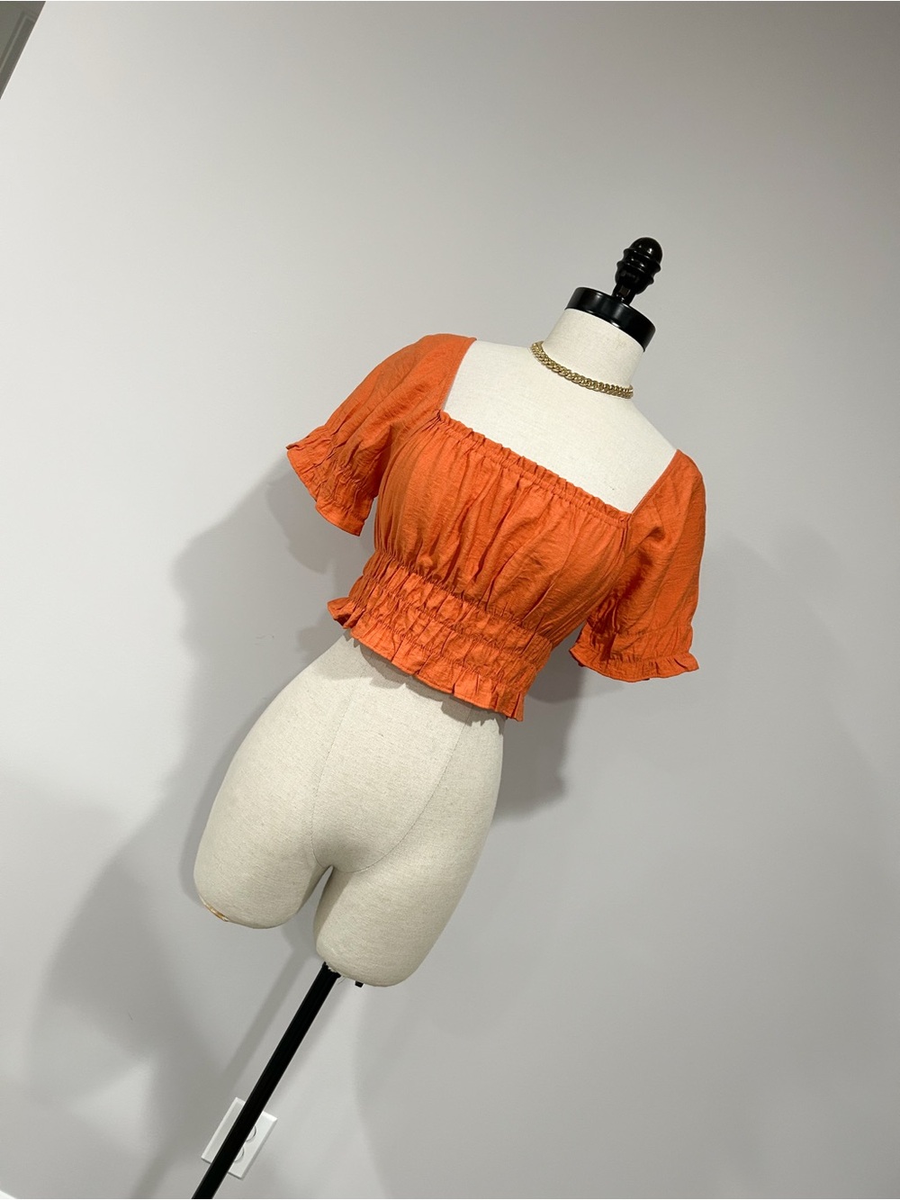 Paper Crane Orange Smocked Square-Neck Crop Top